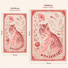 1 Peça tapeçaria vintage tigre floral rosa, peça pendurada Decorativo, Arte de Parede Moderna, Wall Art, Impressão em Alta Definição, Decoração para Sala, Quarto, Banheiro, Lavabo, Escritório, Home Office, Sala de Jantar, Apartamento, Decoração Pinterest - Rosa chiclete - Visão 2
