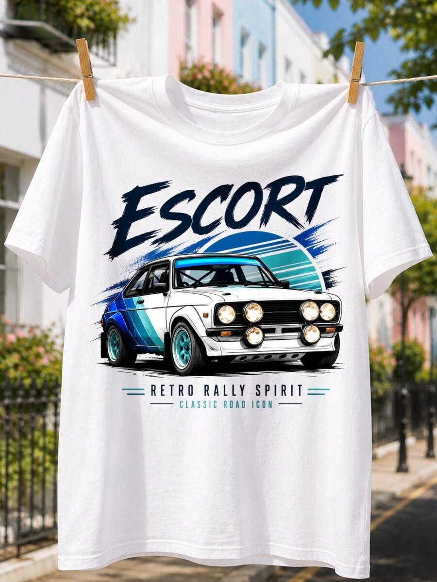 Conjuntos de Verano para Hombre, Camiseta Casual con Estampado Vintage de Carreras de Rally, Alta Calidad, Lavable a Máquina, para Fanáticos de los Coches Clásicos y de Rally, Camisetas para - Blanco - Ver 1