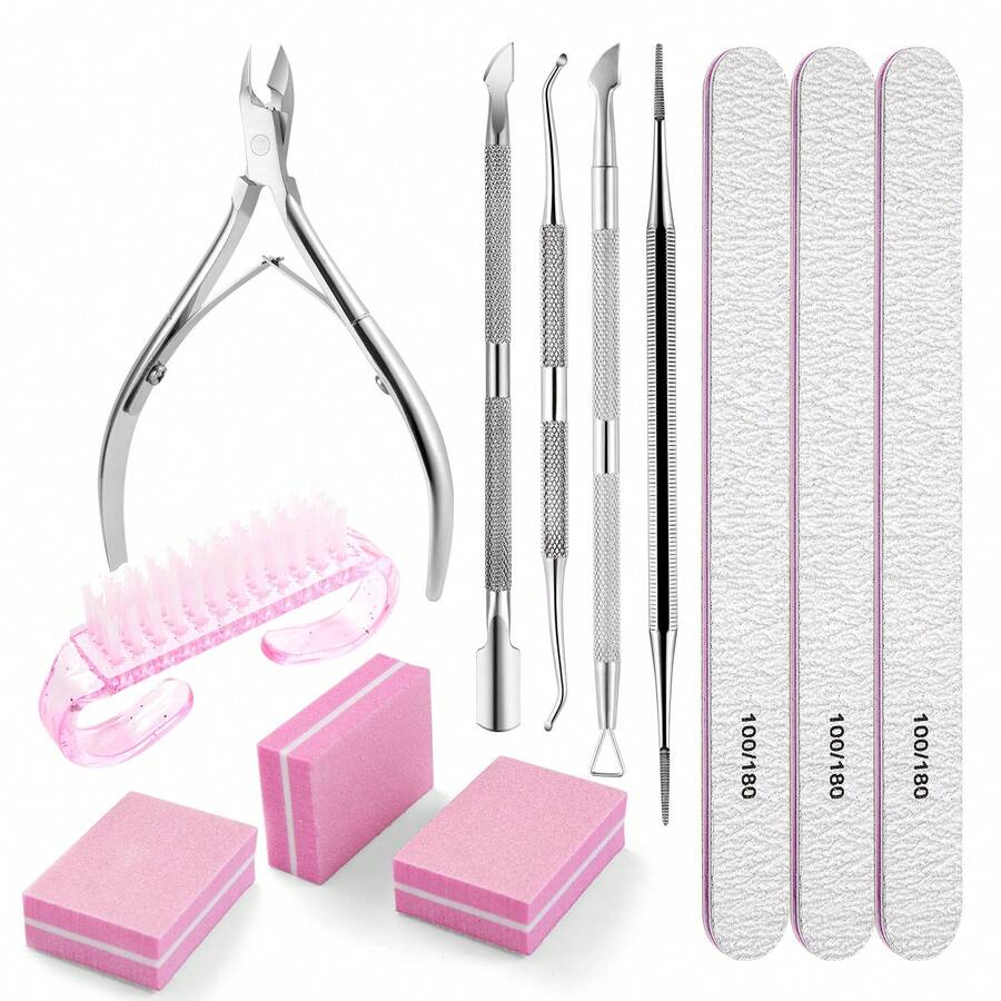 LUSLUKING 12pcs Multi-Function Manicure & Pedicure Tool Set, Stainless Steel Cuticle Scissors, Cuticle Pusher, Nail Cleaner, Nail File And Polishing Strip, Professional Home & Salon Nail Care Kit - Multicolor - View 1