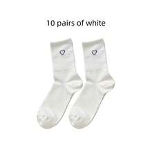 1/3/5/10/15/20/30 Pairs Women's Cotton Mid-Calf Socks, White/Black, Cute, Girls Socks, Autumn/Winter/Spring/Summer, Soft, Random Color, Suitable For Sports/Daily Wear - White - View 12