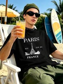 Men's Paris, France Graphic T-Shirt, Soft Cotton, Casual, Comfortable, Durable, High-Impact Print. - Black - View 1
