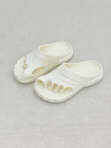 White Five-Toe Split Toe Flip Flops, One-Piece Molded EVA, Claw-Shaped Hollow Design, Built-In Arch Support Insole, Thick Sole Shock Absorption, Unisex - White - View 1