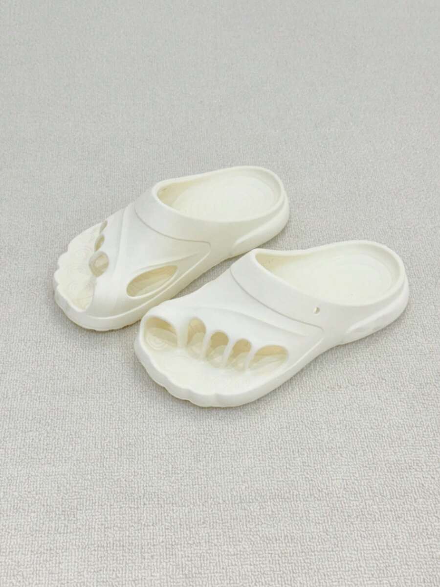 White Five-Toe Split Toe Flip Flops, One-Piece Molded EVA, Claw-Shaped Hollow Design, Built-In Arch Support Insole, Thick Sole Shock Absorption, Unisex - White - View 1