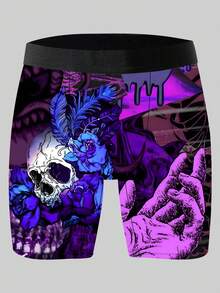Dark Gothic Skull And Rose Print Shorts, Loose And Comfy Men's Plus-Size Boxer Briefs - Multicolor - View 2