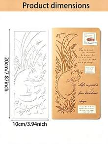 16pcs Rectangular Hollow Painting Stencils, Vintage Pastoral Style Cat, Flower, Grape, Lily Patterns Hand-Drawn Templates, Scrapbook Border, Bookmark, Wooden Cabinet Decoration Graffiti Stencils, Reusable Handmade Art Painting Tools - Multicolor - View 5