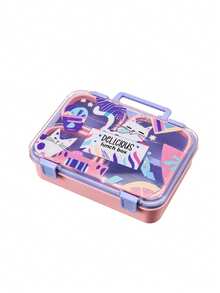 1pc Cartoon Divided Lunch Box/Fruit Bowl/Back To School Essential/PP Material/Thick Bottom/800ml Capacity - Multicolor - View 7