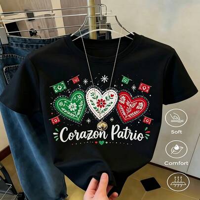 Girls Clothes Tween Boy Clothes Men'S Clothes Modest Summer Tops Summer Tops For Women Playeras De Niña Camiseta estampada para mujer con diseño de tres corazones con flores en colores rojo