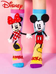1 Pair Disney Kids Over-The-Knee Mid-Calf Socks 3D Cute Mickey Holding Hands Socks, Fun Christmas Gift For Autumn/Winter - Multicolor - View 1