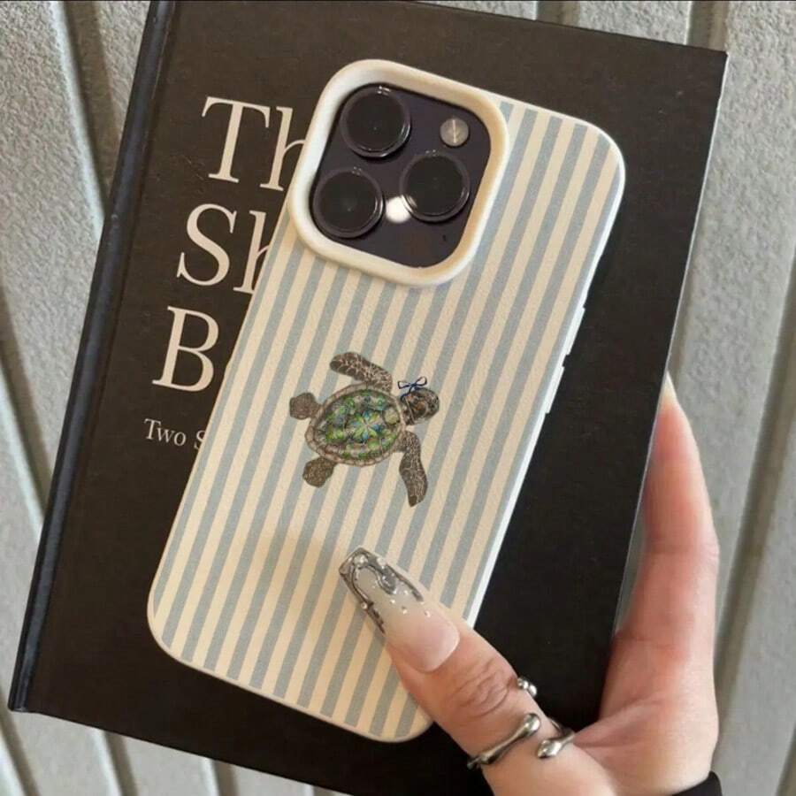 1pc TPU Bow Turtle Pattern Phone Case Compatible With IPhone 17 Pro Max/17/16 Pro Max/15/13/12/11/ S20 FE/A15/S24/A55/ Note 11/Note 12/Note 13 Pro Full Coverage Anti-Drop Soft Shell Protective Cover - White - View 1