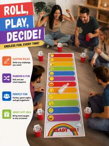 1pc Rainbow Party Reward & Penalty Rolling Game Mat, Fun Challenge Stair Game, Indoor Desktop Rolling Reward Board Game, Suitable For Family And Team, Outdoor Activities, Graduation Ceremony, Birthday Party, Halloween, Christmas Gift - Multicolor - View 2