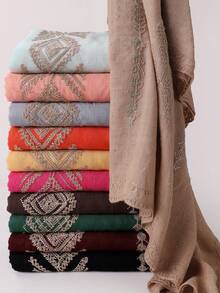 1pc Autumn/Winter New Embroidered Lace Rhinestone Luxury Elegant Women's Scarf Shawl Breathable Soft Embroidered Muslim Hijab Shawl - Multicolor - View 7