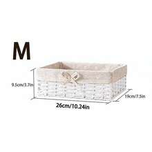 1Pc/3Pcs Hand‑Woven Storage Basket,Fabric‑Lined Decorative Desktop Organizer Bin,Multi‑Purpose Home Basket For Snacks,Cosmetics,Toys,Keys,Stationery,Ideal For Coffee Table,Cabinet,Decor Gift Storage Basket - White - View 9
