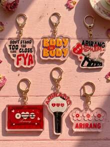 1pc/6pcs BangTang K-Pop Theme Fan Support Pattern Keychain, Cute Asymmetrical Shaped Metal Butterfly Buckle Functional Pendant Decoration, Suitable For Fan Meetings, Concert Support, Birthday Gifts, Student Backpack Decoration, Merchandise Collection, Holiday Celebration And All-Season Use - Multicolor - View 2