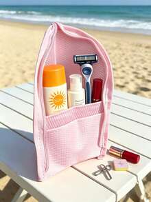 1pc Portable Mesh Toiletry Bag, Standing Travel Cosmetic Organizer, Multi-Pocket Zipper Storage Bag, Suitable For Bathroom, Beach, Vacation Travel Essentials - View 11