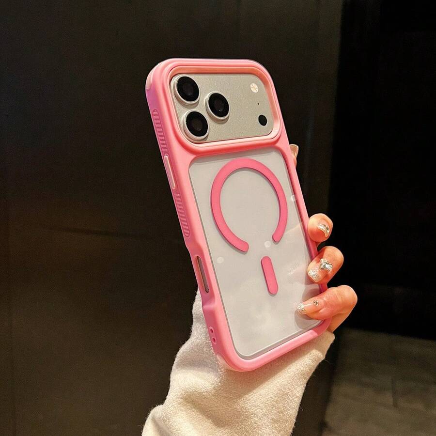 Koolife Contrast Edge Semi-Transparent Matte Phone Case Compatible With Apple 17/16/15/14/13 Pro Max, Raised Camera Anti-Drop Design, Ultra-Thin Magnetic Wireless Charging, Heavy-Duty Shockproof Armor Integrated Lens Protection Cover, Suitable For Daily Use, Anniversary Gift, Birthday Gift - Pink - View 1