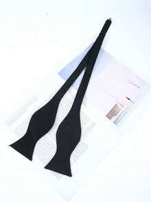 Men's Solid Color Woven Self-Tie Bow Tie For Tuxedo And Wedding - Black - View 2