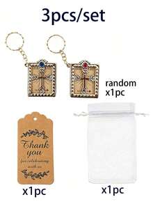 Set Gantungan Kunci 3 Buah/Set, Gantungan Kunci Alkitab Mini dengan Label Terima Kasih dan Tas Organza, Gantungan Kunci Salib Religius Cocok untuk Pernikahan, Baptisan, Komuni, Ulang Tahun, Hadiah Kenang-kenangan Pesta Wisuda - A - View 7