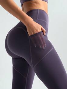 Women's Purple Shorts With Pockets, Tummy Control Stretchy For Yoga Pilates Dance Outdoor Spring Summer Fall Wear Sports - Purple - View 4