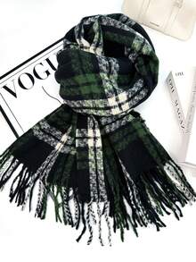 1pc Universal Multi-Color Plaid New Style Versatile Casual Scarf Suitable For Autumn/Winter Use - Misty Forest - View 1