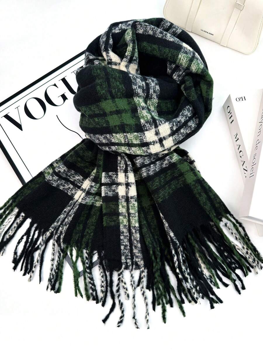 1pc Universal Multi-Color Plaid New Style Versatile Casual Scarf Suitable For Autumn/Winter Use - Misty Forest - View 1