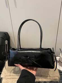 New Fashion Bow Decor Handbag, Suitable For Party, Outing, Vacation, Shopping And Daily Use, Can Store Coins, Phone, Also Suitable As Work Bag For Office Ladies, College Students And Professional Women, Elegant Women's Bag, Office, PU Women's Shoulder Bag, Black Bag - Black - View 2