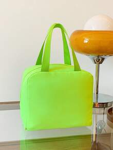 Fluorescent Green Solid Color Fabric Handbag, Minimalist Large Capacity Portable Toiletry Bag, Travel Organizer Bag, Suitable For Daily Use - A - View 2
