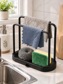 Countertop Kitchen Dish Drying Rack With Drainage Tray, Metal Napkin Holder & Sponge Brush Storage Rack, Sturdy Multi-Functional Sink Area Organizer, Suitable For Home Kitchen Daily Cleaning Tools Organization And Space Saving - Multicolor - View 1