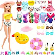 24pcs Accessory Set For 11.5 Inch Dolls: 5 Sets Of Swimsuits, 4 Pairs Of Glasses, 10 Pairs Of Shoes, 2 Swim Rings, 1 Hat, 2 Random Drink Cups (Doll And Children's Gift Not Included), Dollhouse Furniture - Multicolor - View 9
