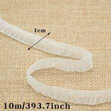 1cm Sheer Ruffled Lace Trim 10M Polyester Sewing DIY Ribbon - Translucent Pleated Ribbon - View 3