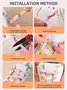 COSYLEE 4 Pairs Elastic Pink No-Tie Fashionable Cute Wide Flat Colorful Gradient Shoelaces - 4 Pairs - Pink Rainbow - View 6