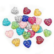 40pcs 10mm/12mm Flat Back Heart-Shaped Resin Inlaid Stones, Multi-Color Crystal Cluster Natural Stone Convex Surface DIY Jewelry Making Accessories - Heart - View 2
