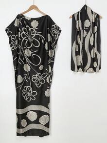 1件裝女款花卉印花絲綢感披肩圍巾套組，沙灘外搭裝飾，防曬防風，日常穿著 - 彩色 - 查看 3