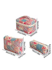 Floral Print Women's Fashion Makeup Bag, Large Capacity Travel Storage Cosmetic Toiletry Bag, Portable Handbag - Multicolor - View 5