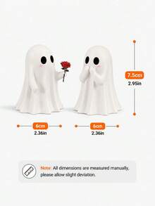 2pcs Romantic Ghost Couple Figurines, Cute White Halloween Ghost Decor With Rose And Blushing Design, Spooky Fall Tabletop Decoration For Bookshelf, Mantel, Entryway, Party, Bedroom And Halloween Gift - Multiple Styles - View 8