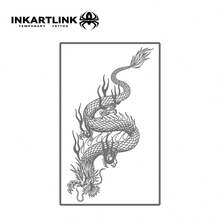INKARTLINK 1PC Dragon Flame Long Tail Tattoo Sticker, Temporary Waterproof Body Art Tattoo Sticker, Lasts 2-5 Days, Water Transfer Colorful Tattoo Sticker, Suitable For Men And Women, Essential For People, Party Essential Decoration, Festival Celebration Body Decoration - Black - View 3
