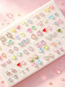 7/12/18 Pairs Sweet Stud Earrings Set, Suitable For Women And Teenage Girls, Colorful Butterfly Star Heart Acrylic Mixed Style Earrings, Suitable For Daily Wear And Parties - Flower Butterfly Stud Earrings - View 8