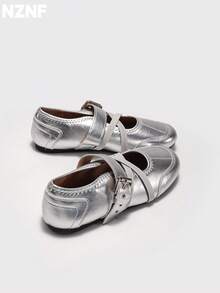 NZNF Premium Flat German Trainer Shoes For Women, New Autumn Style, Versatile Sports Sneakers To Match With Skirts - Silver - View 5