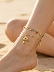 Letingsha 1pc Minimalist Versatile Women's Anklet With Random Crystal Water Drop Pendant - Yellow Gold - View 4