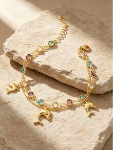 Letingsha 1pc Minimalist Versatile Women's Anklet With Random Crystal Water Drop Pendant - Yellow Gold - View 3