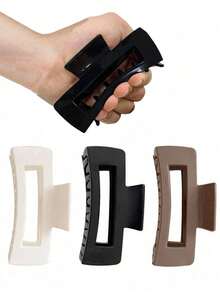 3pcs/1pc 10.5cm/4.2in New Matte Silicone Square Hair Clips In Black,White,Brown,Fashionable Versatile Elegant Minimalist Solid - Multicolor - View 11