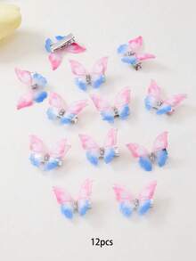 20PCS/10PCS Multi-Color Double Layer 3D Butterfly Hair Clips, Cute Princess Versatile Side Hair Accessories, Suitable For Daily Use - Blue - View 14