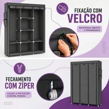Guarda Roupa Dobrável Organizador Cabideiro Guarda Roupa Portatil Armário para Organizar Roupas - Cinza - Visão 7