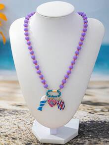 OABE Bohemian Style Summer Beach Vacation Dopamine Beaded Necklace With Fish/Shell/Enamel Multi-Element Pendant, Suitable For Women - Multicolor - View 4