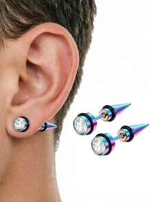 Pendientes de botón de acero inoxidable 316L estilo rock moderno 1 par, adecuados para uso diario y de fiesta, se pueden regalar a amigos y amantes, unisex, regalo de San Valentín y cumpleaños - 1 par de pendientes de botón - Ver 1