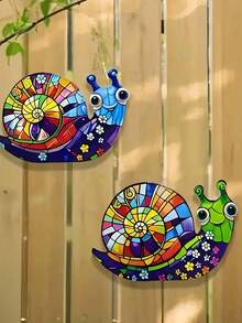 2D Flat 2pcs Wooden Snail Wall Decor, Rust-Proof Garden Decoration, Suitable For Yard, Porch, Fence And Holiday Occasions, Easy To Install, Garden Yard Decoration - A - View 2