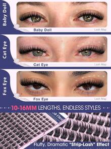 Manga Style Slim Curly Eyelash Clusters, Pointed Natural Fluffy Soft Extended Eyelashes, 10-16mm Mixed Lightweight DIY Cluster Lashes, Suitable For Daily Wear And Cat Eye Makeup - D - View 2