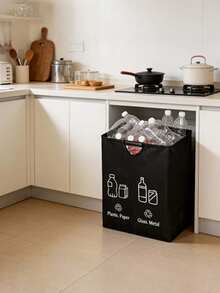 Large Capacity Recycling Bin Bag, Foldable Waste Sorting Basket, Durable Storage Hamper For Kitchen, Bedroom, Home - Multicolor - View 6