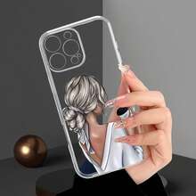 1pc Transparent Coffee Girl Back View Pattern Phone Case Personalized Compatible With IPhone 16 Pro Max/17/16/15/14 Plus/13/12/11/Air And Series - Multicolor - View 2