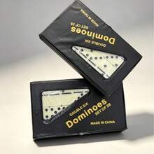 Double Six Dominoes Set, 28 Ivory Dominoes, Classic Tabletop Board Game, With Storage Box - Black and White - View 4