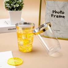 20pcs Birthday Cups Transparent And Crystal Gold Cups - 7oz (Approx 200ml) Crystal Clear Cups Suitable For Juice And Cold Drinks, Wedding And Party Cups - Gold - View 7